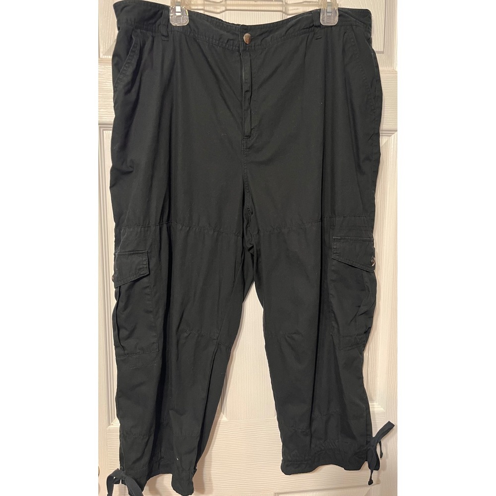 Liz & Me Womens 20W Black Cargo‎ Capri Pants Cotton Utility Cropped Trousers Tie
